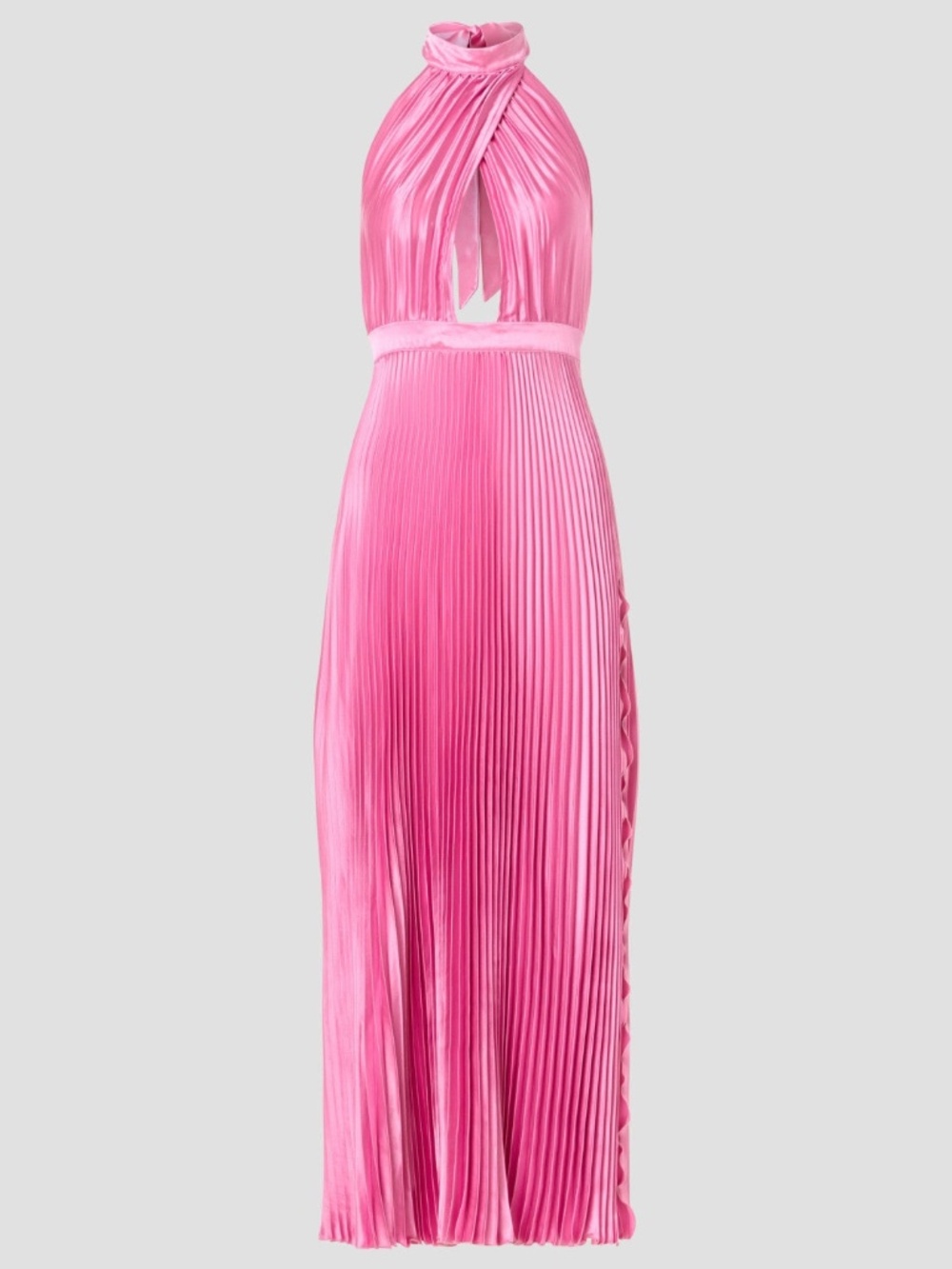 L'IDEE Renaissance Split Gown Halter Pleated Pink Satin Maxi Dress AU 14 / US 10